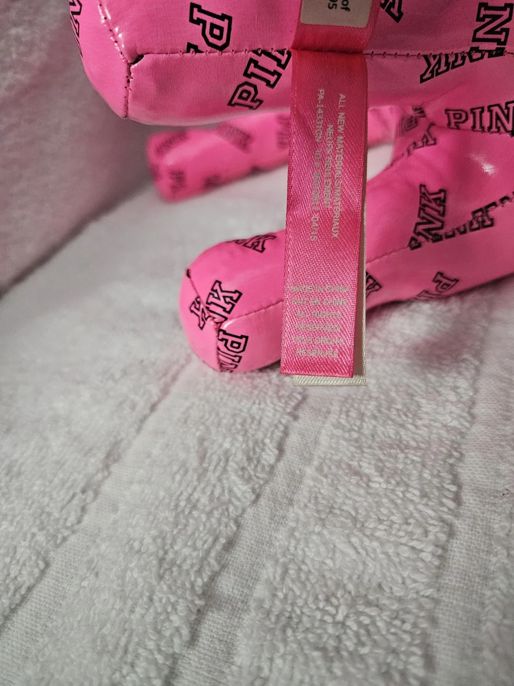Victoria's Secret PINK Large Dog Plush 2015 Hot Pink Black Graffiti Logo 10